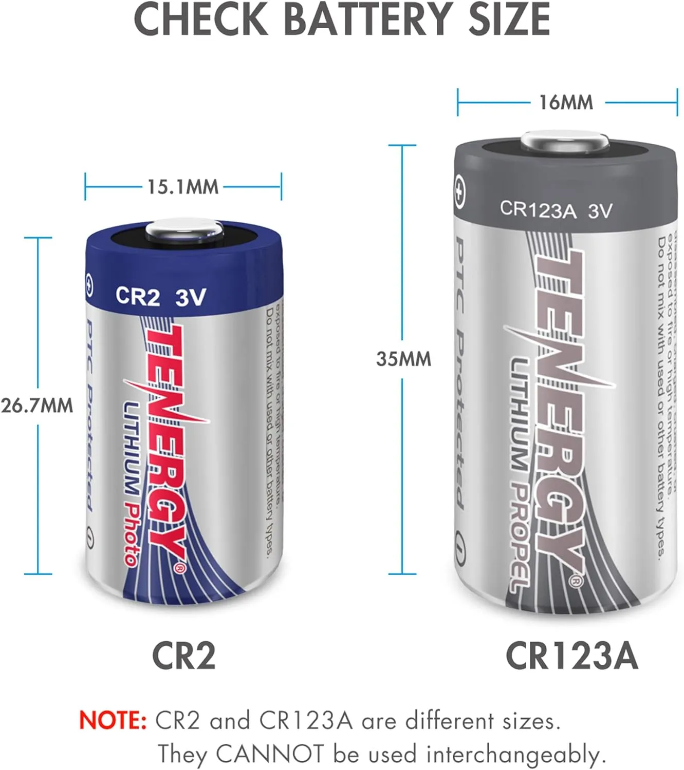 Tenergy CR2 3V Lithium Battery Non-Rechargeable PTC Protected High Performance CR2 Batteries for Flashlight, Digital Cameras, Toys, Alarm Systems, 20 Pack