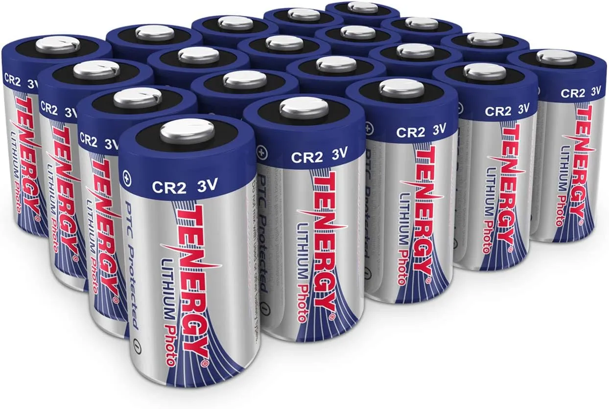 Tenergy CR2 3V Lithium Battery Non-Rechargeable PTC Protected High Performance CR2 Batteries for Flashlight, Digital Cameras, Toys, Alarm Systems, 20 Pack