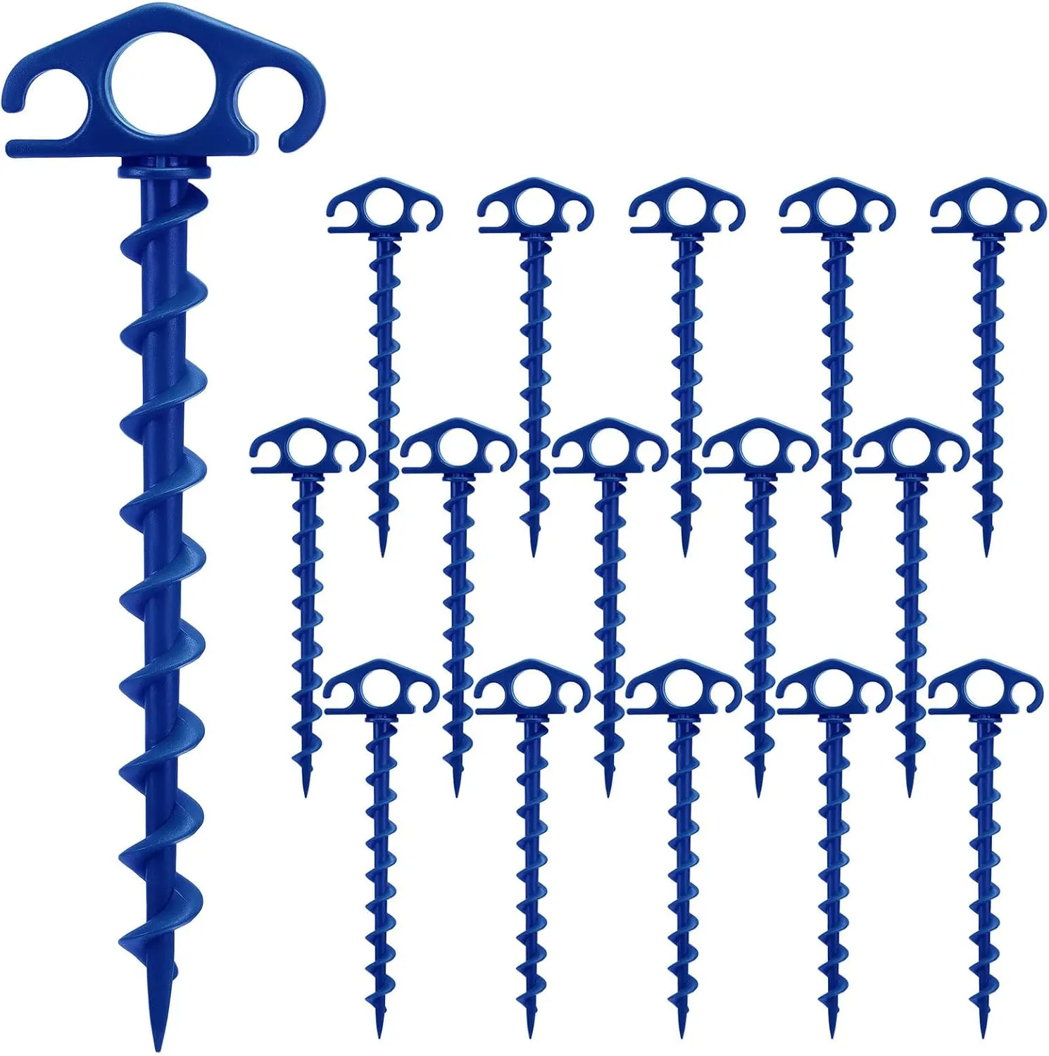 Tent Stakes Sand Stakes for Beach Tent Spiral Anchor Stakes 9.4 Inch Heavy Duty Screw Canopy Stakes for Camping, Hiking and More (16, Blue)