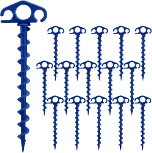 Tent Stakes Sand Stakes for Beach Tent Spiral Anchor Stakes 9.4 Inch Heavy Duty Screw Canopy Stakes for Camping, Hiking and More (16, Blue)