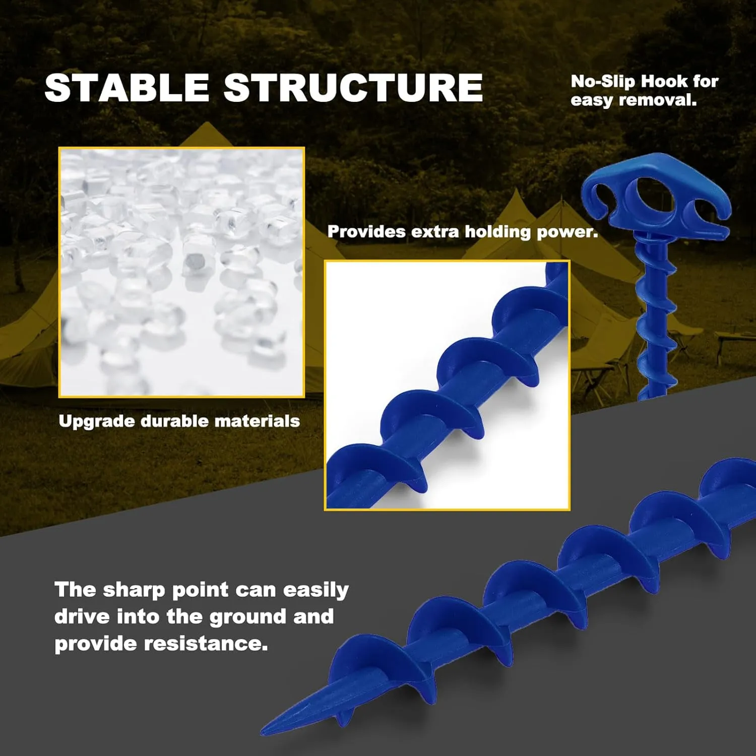 Tent Stakes Sand Stakes for Beach Tent Spiral Anchor Stakes 9.4 Inch Heavy Duty Screw Canopy Stakes for Camping, Hiking and More (16, Blue)