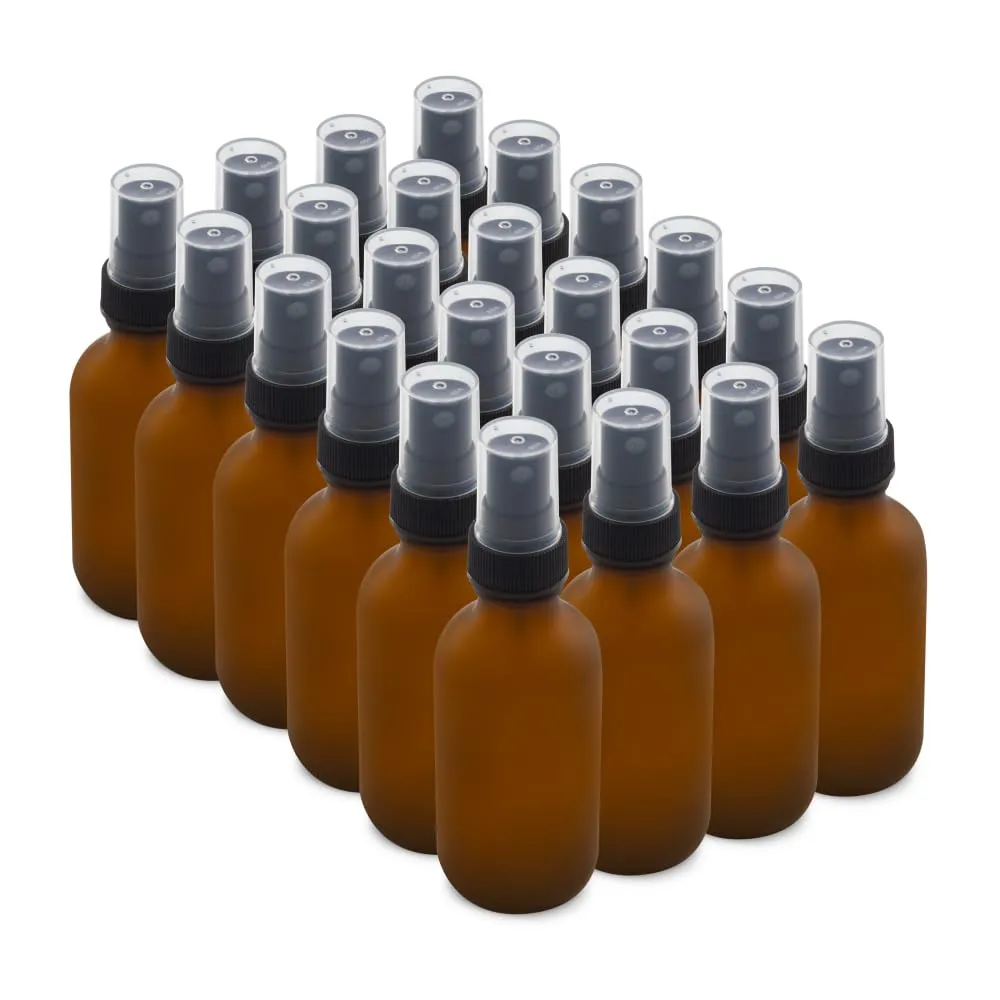 The Bottle Depot - 24 Pack - 2 oz Glass Spray Bottle - Amber Frosted - 20-400 Neck Finish - Boston Round Bottles - UV Rays Protection