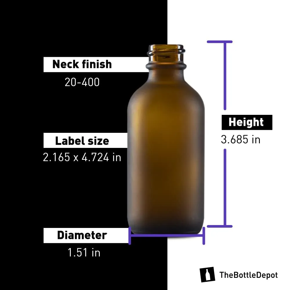 The Bottle Depot - 24 Pack - 2 oz Glass Spray Bottle - Amber Frosted - 20-400 Neck Finish - Boston Round Bottles - UV Rays Protection