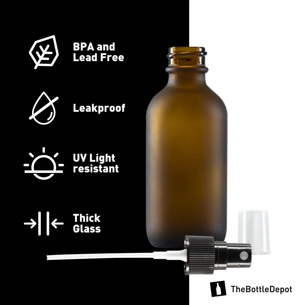 The Bottle Depot - 24 Pack - 2 oz Glass Spray Bottle - Amber Frosted - 20-400 Neck Finish - Boston Round Bottles - UV Rays Protection