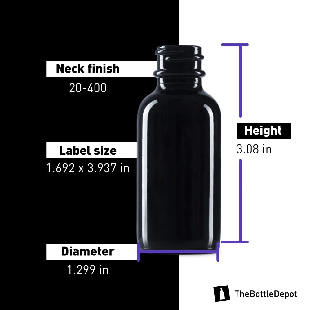 The Bottle Depot - 72 Pack - 1 oz Glass Spray Bottle - Black UV - 20-400 Neck Finish - Boston Round Bottles - UV Rays Protection