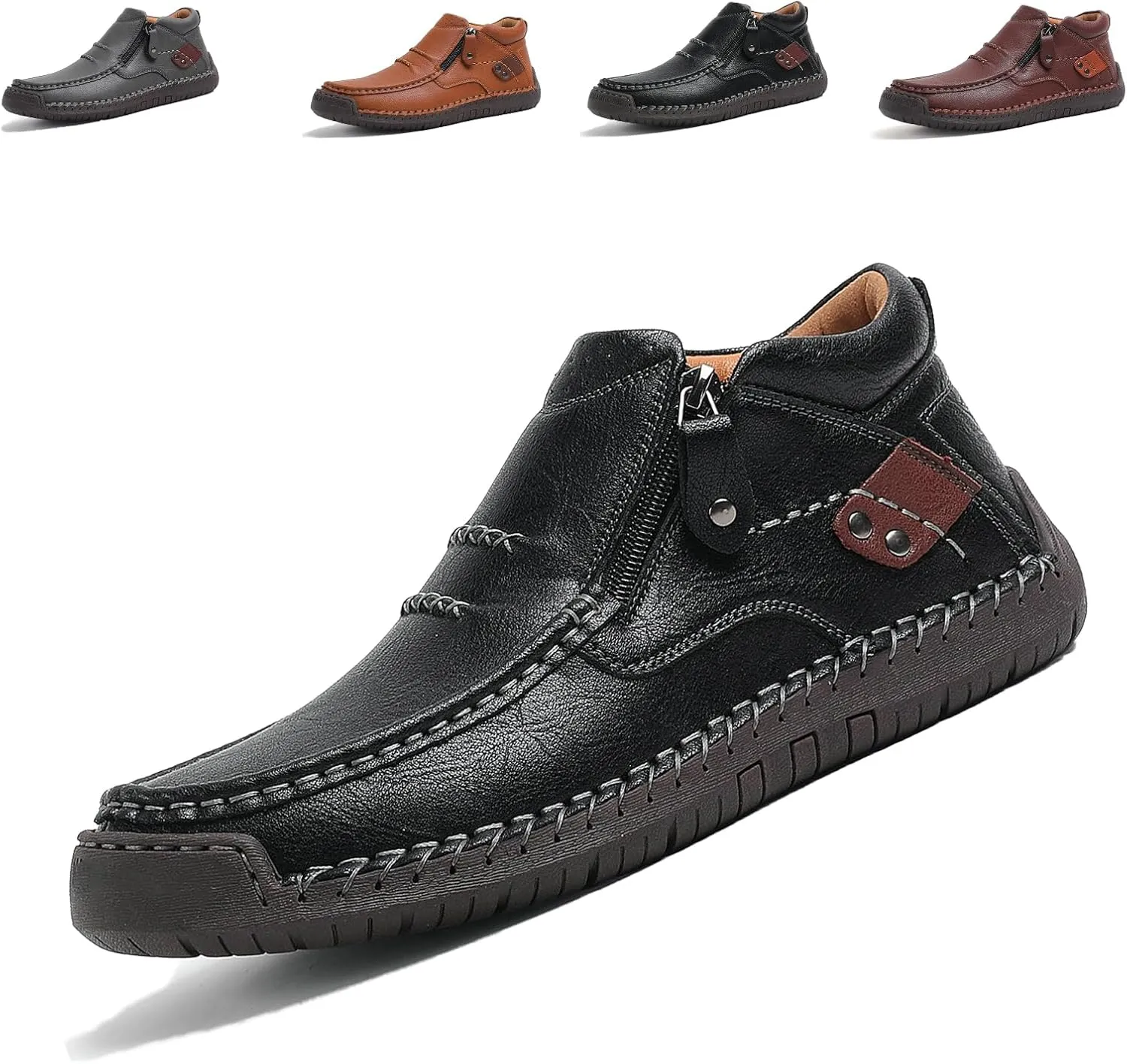 The First Young Shoes Men, Men’s Handmade Premium Leather Slip-On Driving Boots Travel & Outdoor, Walking Sneakers