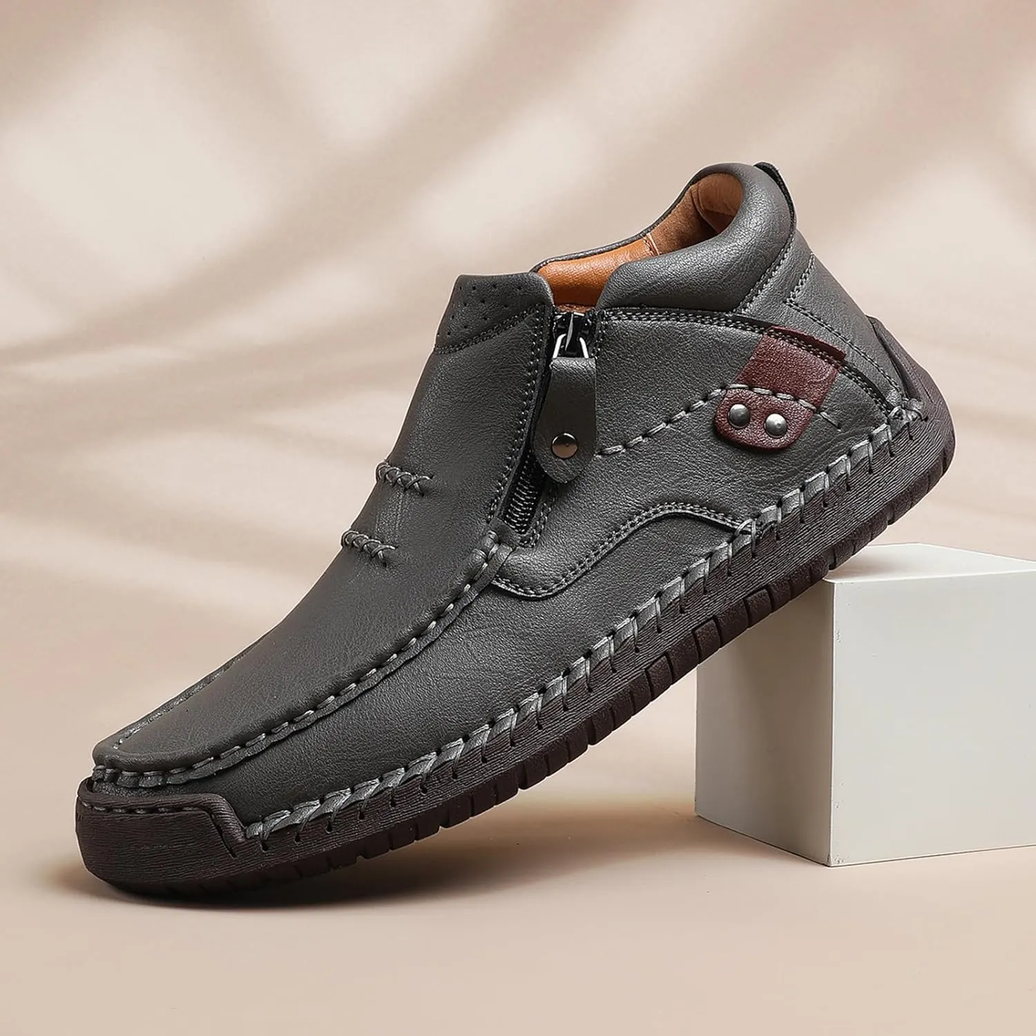 The First Young Shoes Men, Men’s Handmade Premium Leather Slip-On Driving Boots Travel & Outdoor, Walking Sneakers
