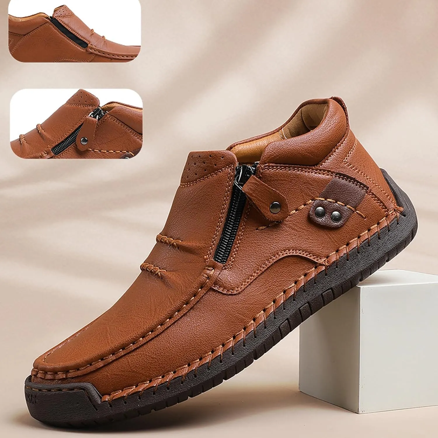 The First Young Shoes Men, Men’s Handmade Premium Leather Slip-On Driving Boots Travel & Outdoor, Walking Sneakers