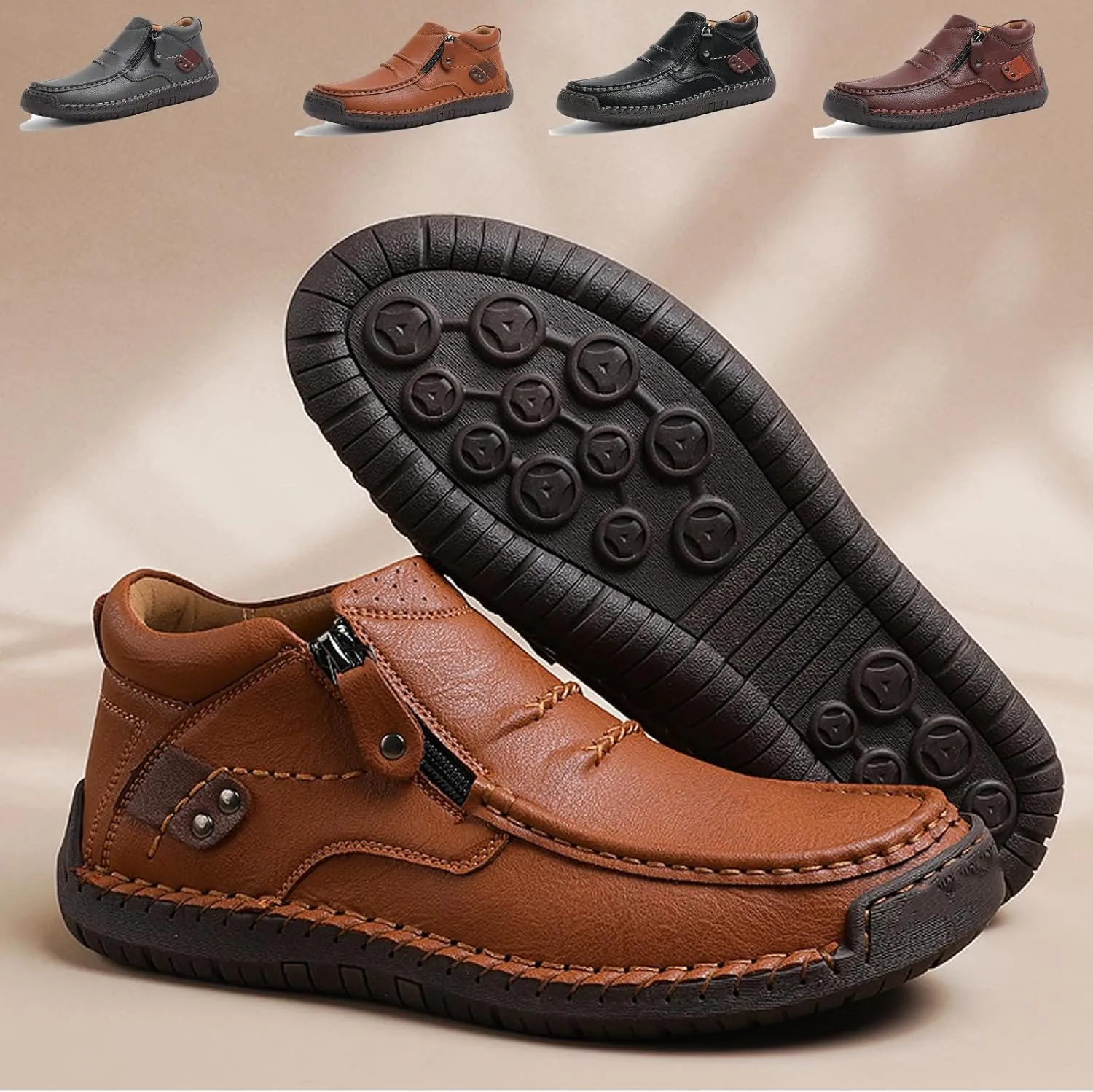 The First Young Shoes Men, Men’s Handmade Premium Leather Slip-On Driving Boots Travel & Outdoor, Walking Sneakers