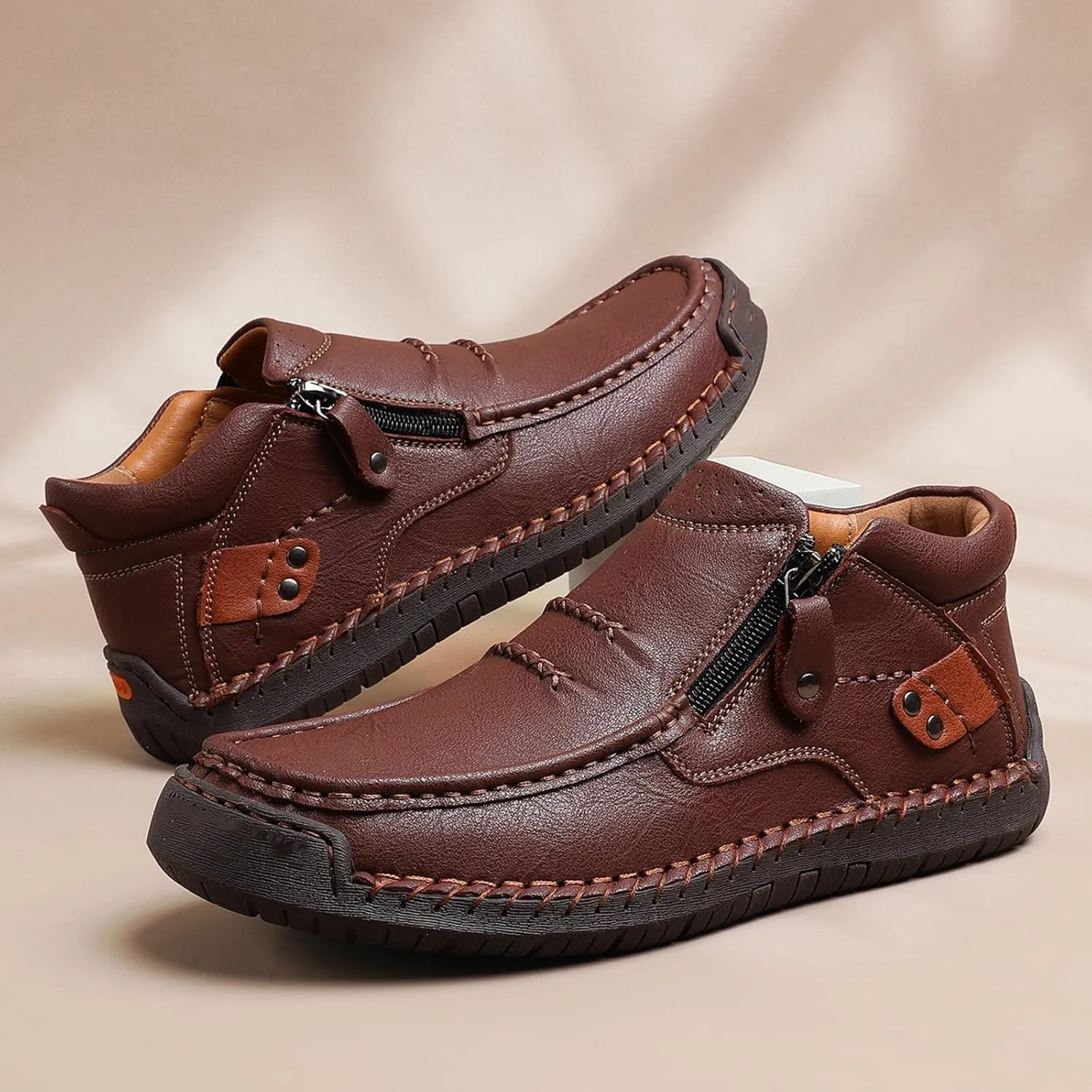 The First Young Shoes Men, Men’s Handmade Premium Leather Slip-On Driving Boots Travel & Outdoor, Walking Sneakers