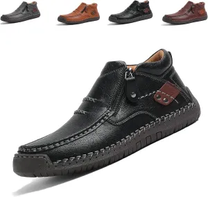 The First Young Shoes Men, Men’s Handmade Premium Leather Slip-On Driving Boots Travel & Outdoor, Walking Sneakers