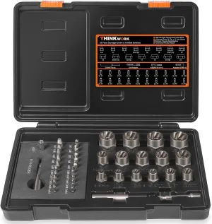 THINKWORK Damaged Screw Extractor Set, 2-21mm, 39-Piece Broken Bolt Extractor Kit, 3/8" Drive Lug Nut Removal Tool, Rounded Bolt Remover for Damaged, Rusted, Rounded-Off, Stripped Fasteners