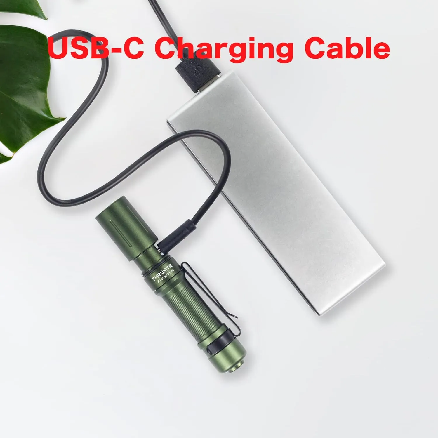 ThruNite EDC Flashlight Archer Mini, 405 Lumens Tail Switch LED Flashlight, USB C Rechargeable Little Pocket Penlight for Camping, Outdoor, and Emergency - Dark Green Cool White