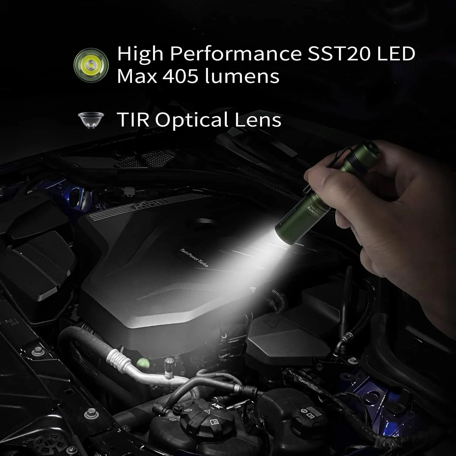 ThruNite EDC Flashlight Archer Mini, 405 Lumens Tail Switch LED Flashlight, USB C Rechargeable Little Pocket Penlight for Camping, Outdoor, and Emergency - Dark Green Cool White