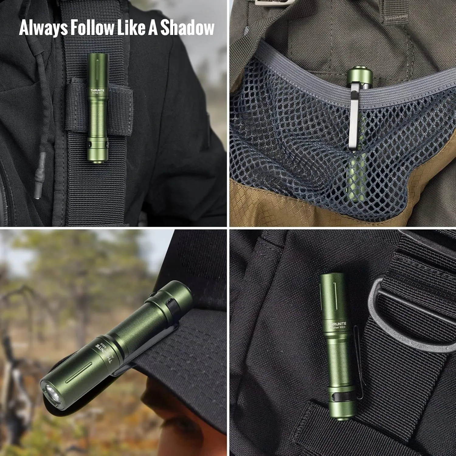 ThruNite EDC Flashlight Archer Mini, 405 Lumens Tail Switch LED Flashlight, USB C Rechargeable Little Pocket Penlight for Camping, Outdoor, and Emergency - Dark Green Cool White