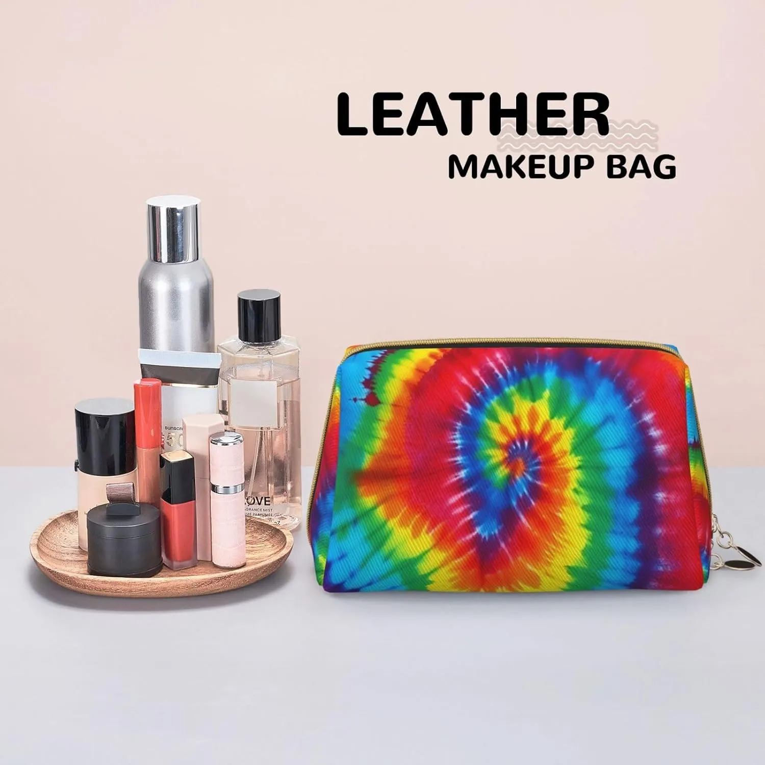 Tie Dye Rainbow Toiletry Pouch, Travel-Friendly Makeup Organizer For Makeup Brushes, Lipsticks