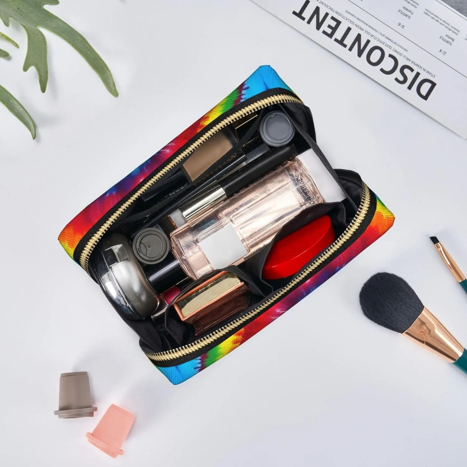 Tie Dye Rainbow Toiletry Pouch, Travel-Friendly Makeup Organizer For Makeup Brushes, Lipsticks