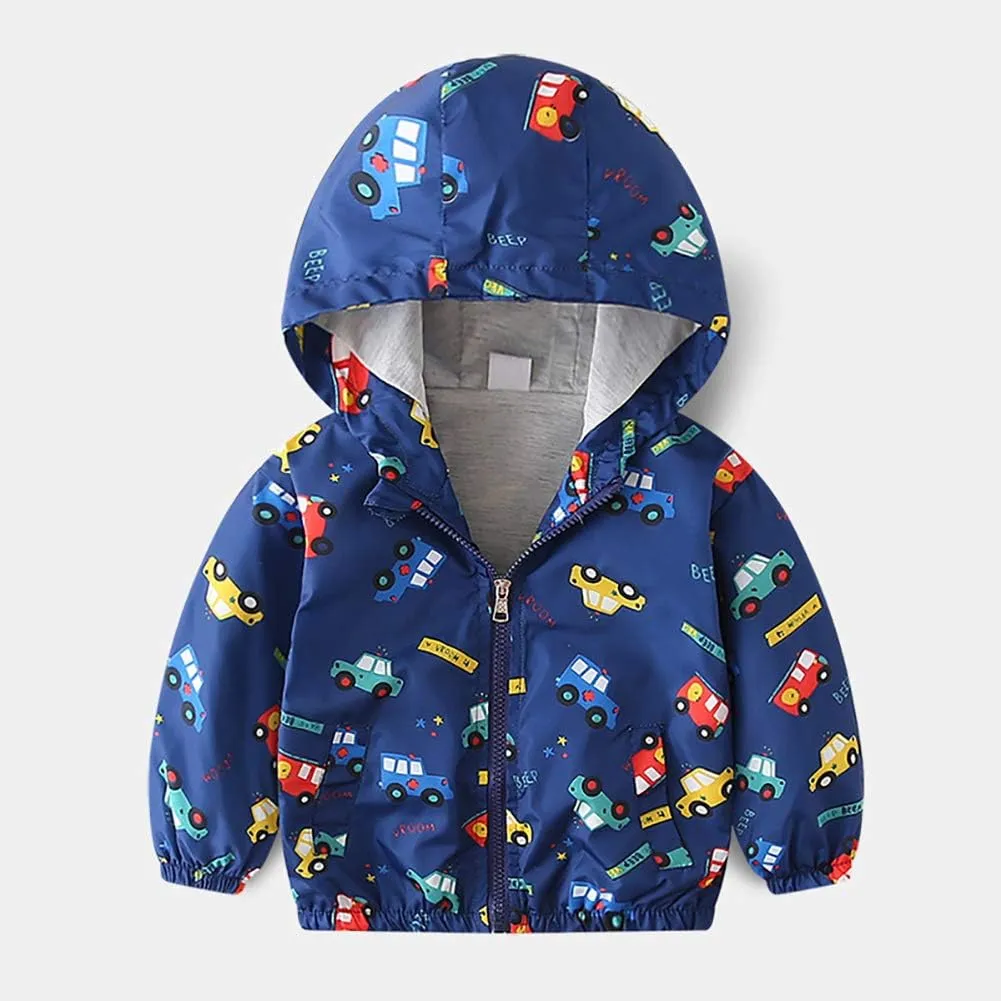 Toddler Baby Boys Cartoon Dinosaur Print Hooded Jacket Long Sleeve Windproof Coats Zip Up Trench Windbreaker Outerwear