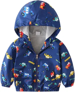 Toddler Baby Boys Cartoon Dinosaur Print Hooded Jacket Long Sleeve Windproof Coats Zip Up Trench Windbreaker Outerwear
