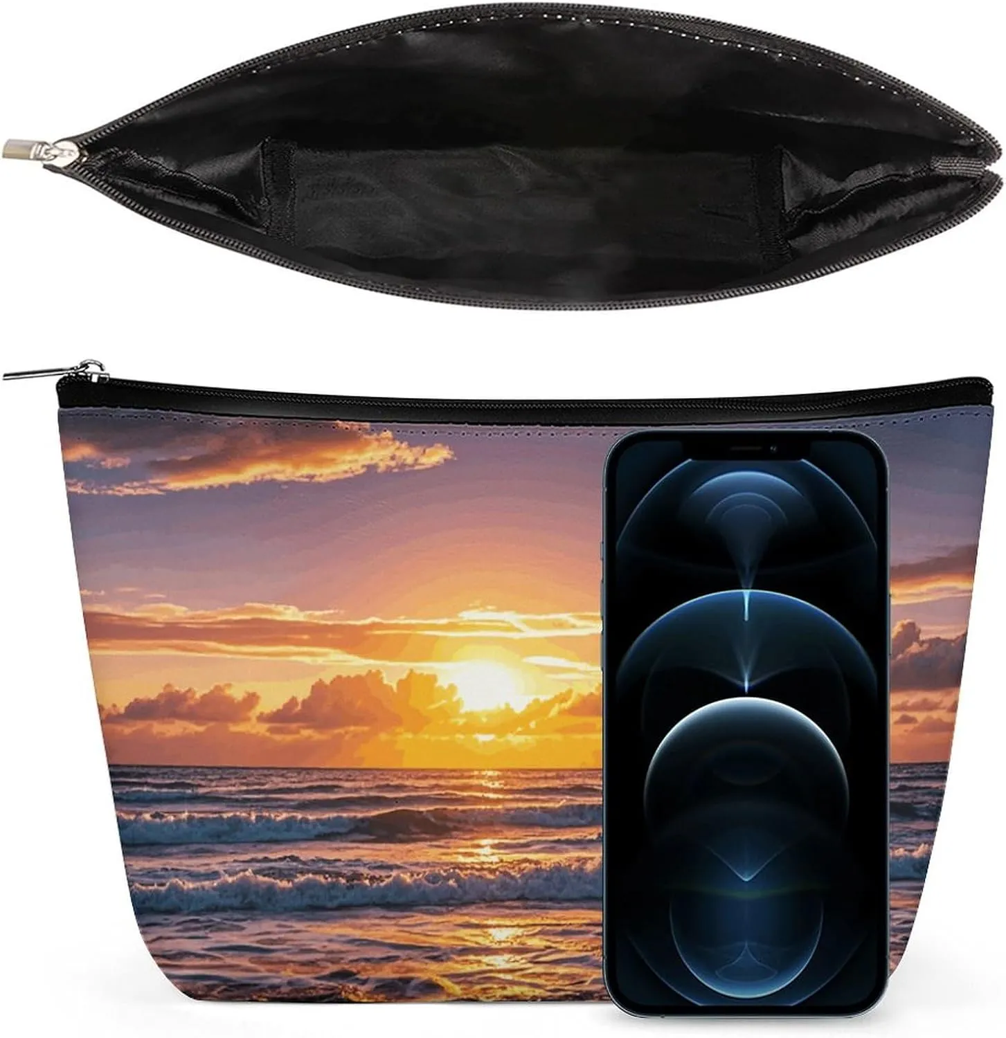 Toiletry Bag for Women Beach Sunset Waves Cosmetic Bag Portable Capacity Travel Makeup Bags with Zipper Lightweight Cute Beauty Makeup Organizer for Traveling, Accessories, Essentials