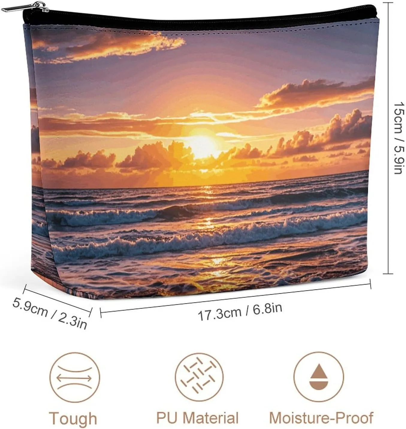 Toiletry Bag for Women Beach Sunset Waves Cosmetic Bag Portable Capacity Travel Makeup Bags with Zipper Lightweight Cute Beauty Makeup Organizer for Traveling, Accessories, Essentials