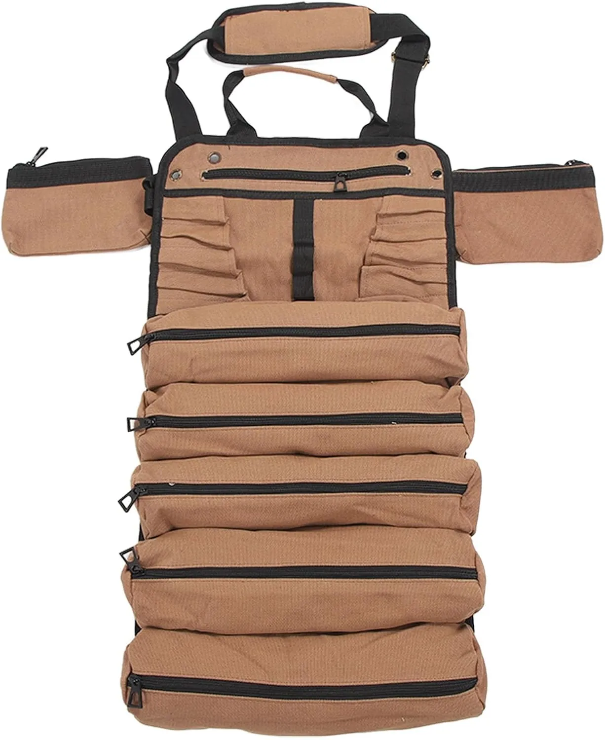 Tool Bag with 7 Pockets, Compact Canvas Roll Up Tool Organizer with Handle and Detachable Buckle Small Tool Pouch for Mechanic and Electrician Use