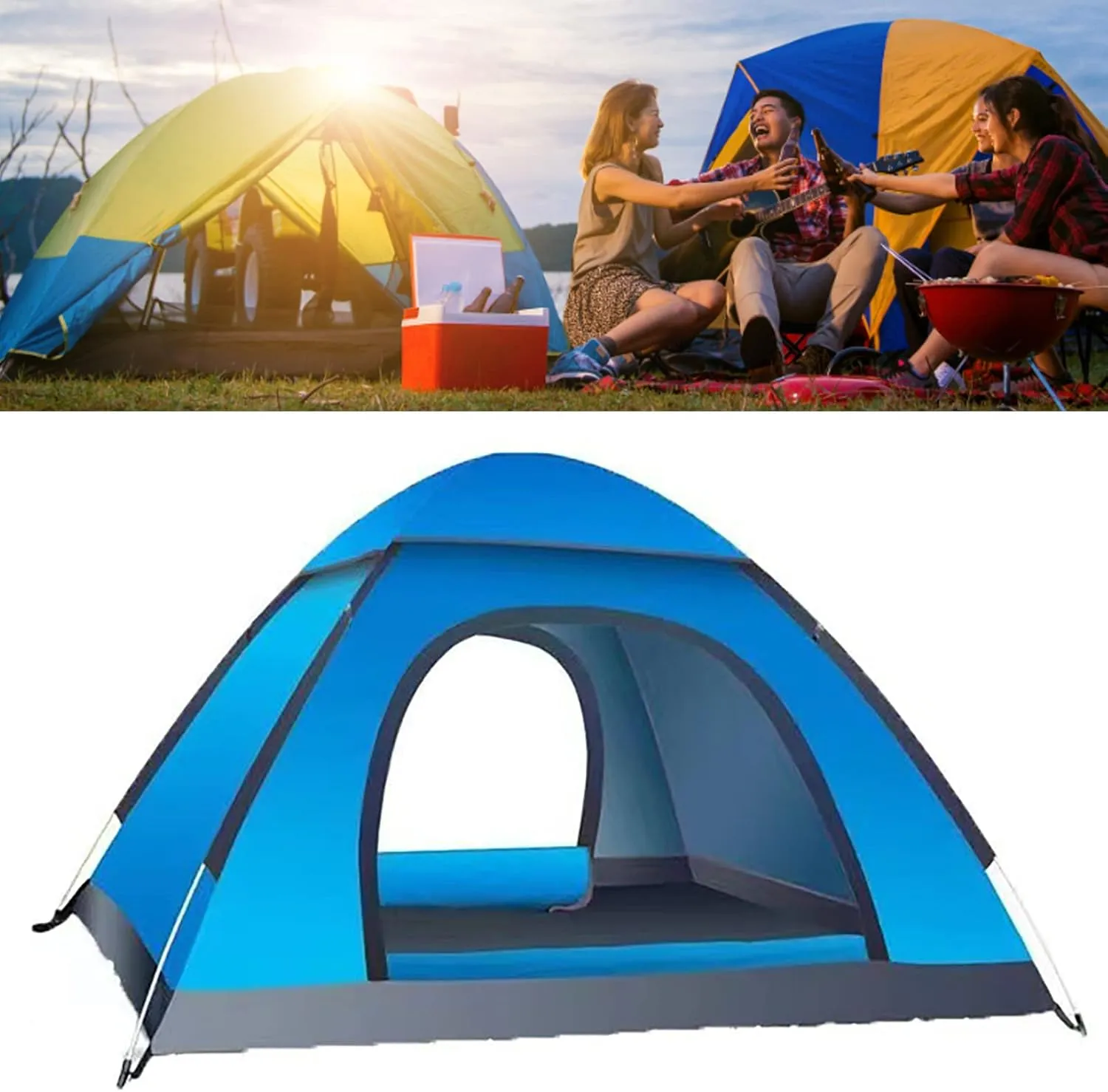 Topyond Camping Tent, Automatic Tent, Waterproof Tent, 3 to 4 Person Waterproof Automatic Oxford Cloth Family Tent for Outdoor Camping Hiking Traveling
