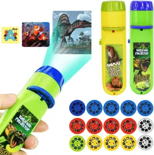 Torch Projector Projection Lighting Story Torches Light Toy Slide Lamp Educational Learning Bedtime Night Light for Children (120 Images, 5 Themes, Dinosaur Ocean Animal Outer Space Letters)