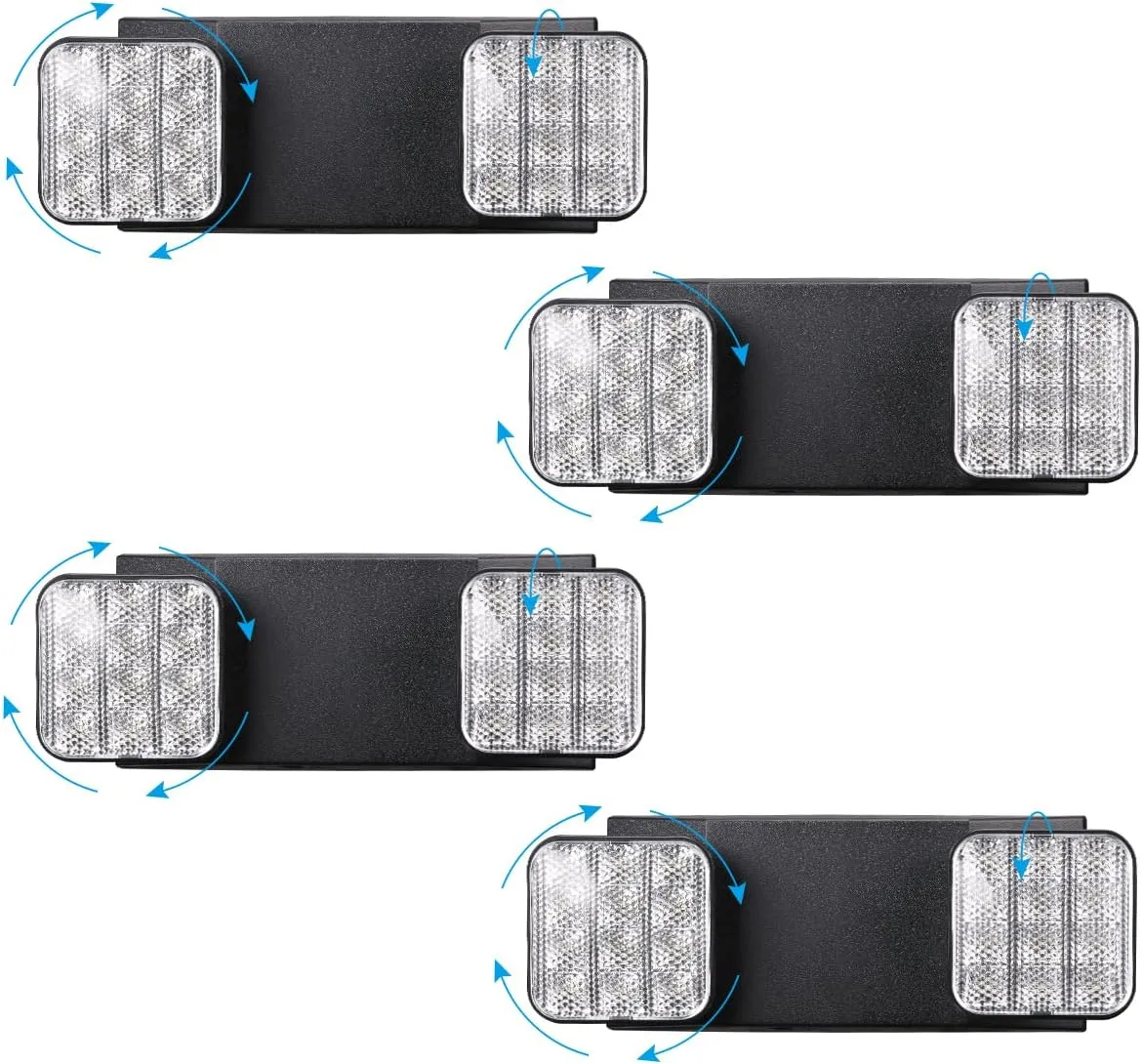 TORCHSTAR LED Emergency Lights, Emergency Lighting with Battery Backup, Dual Heads Adjustable, Lighting Fixtures for Emergency Use, Home Power Failure, UL & FCC Listed, AC 120/277V, Black, Pack of 4