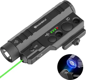 TOUGHSOUL Mlok Picatinny Tactical Flashlight Laser Sight Combo, 2400 Lumen Max Light with Green Laser, Momentary Strobe Function Rchargeable Battery Included