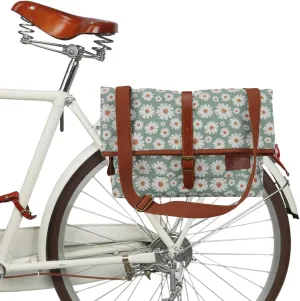 TOURBON Canvas and Leather Roll-top Clip-On Bicycle Panniers Women's Shoulder Tote Bag (Light Green with Flower)
