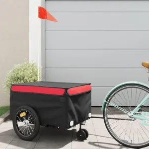 Transport Heavy Goods with Iron Bike Trailer, 99.2 lb Load Capacity, Durable Fabric and PE, Black and Red