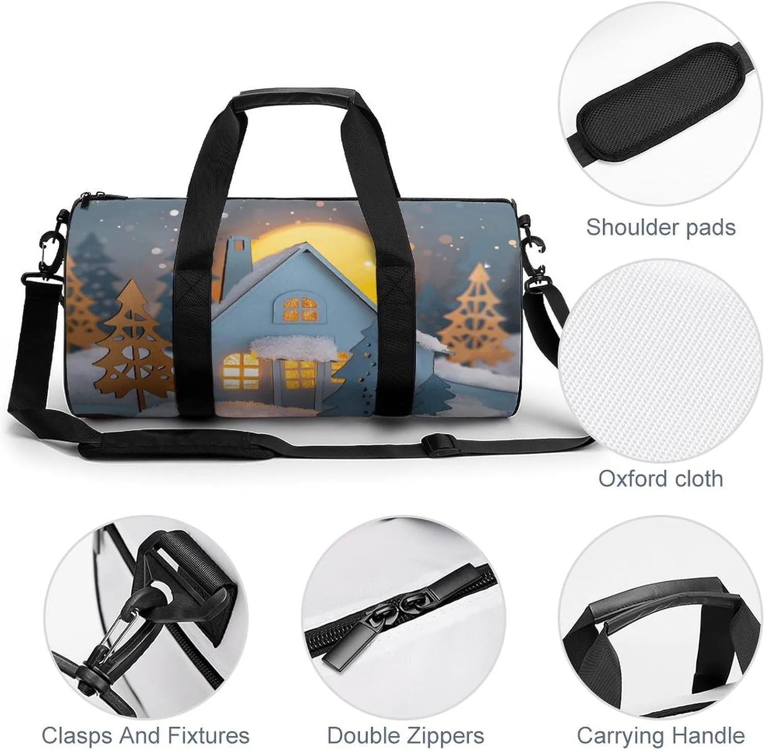 Travel Duffel Bag for Men And Women,Small House And Trees Waterproof Sports Fitness Bag Portable Travel Duffel Bag