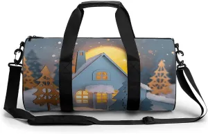 Travel Duffel Bag for Men And Women,Small House And Trees Waterproof Sports Fitness Bag Portable Travel Duffel Bag