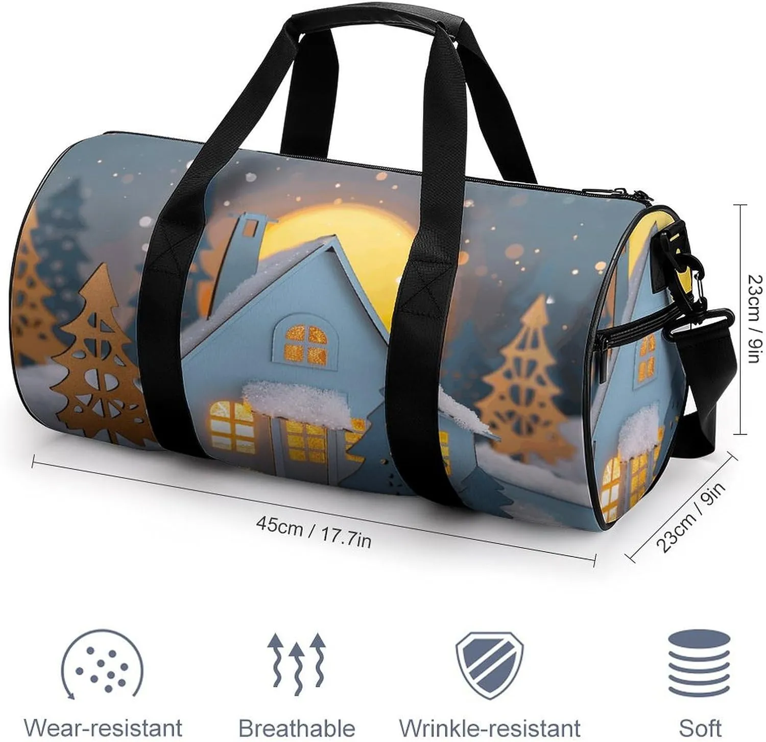 Travel Duffel Bag for Men And Women,Small House And Trees Waterproof Sports Fitness Bag Portable Travel Duffel Bag