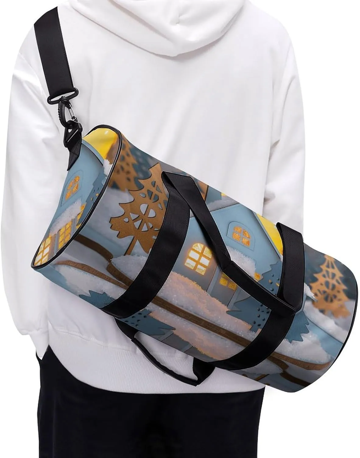 Travel Duffel Bag for Men And Women,Small House And Trees Waterproof Sports Fitness Bag Portable Travel Duffel Bag