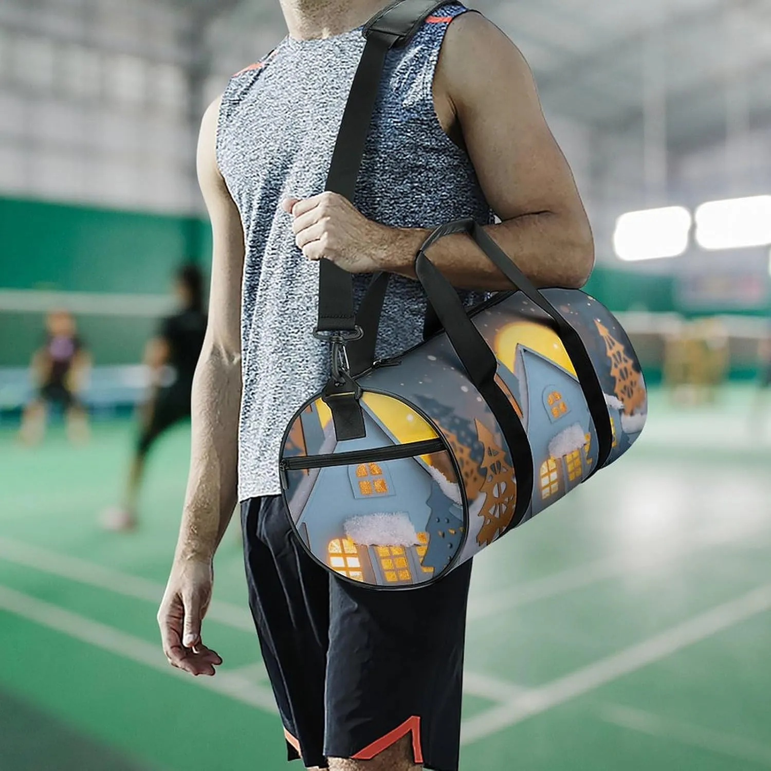 Travel Duffel Bag for Men And Women,Small House And Trees Waterproof Sports Fitness Bag Portable Travel Duffel Bag