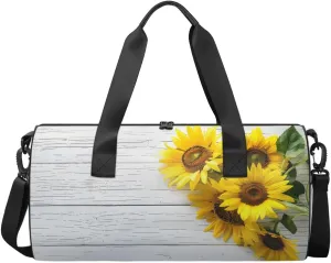 Travel Duffel Bag Sunflower Wood Sports Gym Bag for Womens Mens, Waterproof Weekend Overnight Bag Lightweight Carry on Bag for Airplanes Yoga Dance Beach Swim Hospital Holdalls,A-1458