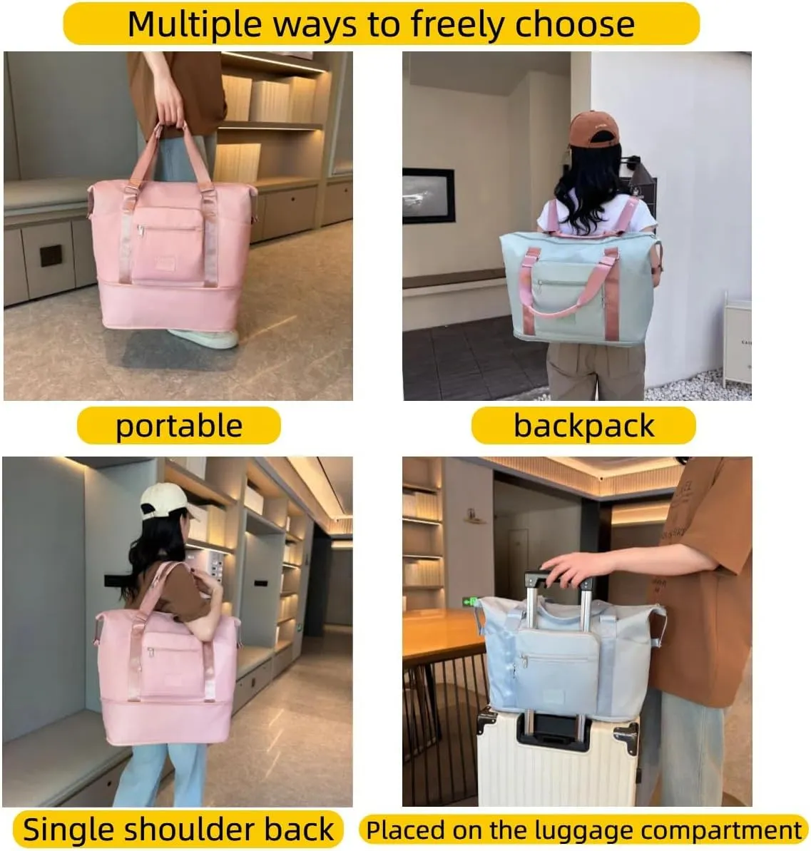 Travel Duffel Bag,Sports Tote Gym Bag,Scalable Capacity Bag,Waterproof Bag,Dry Wet Separation Package，Hand/Shoulder Dual Use (brown)