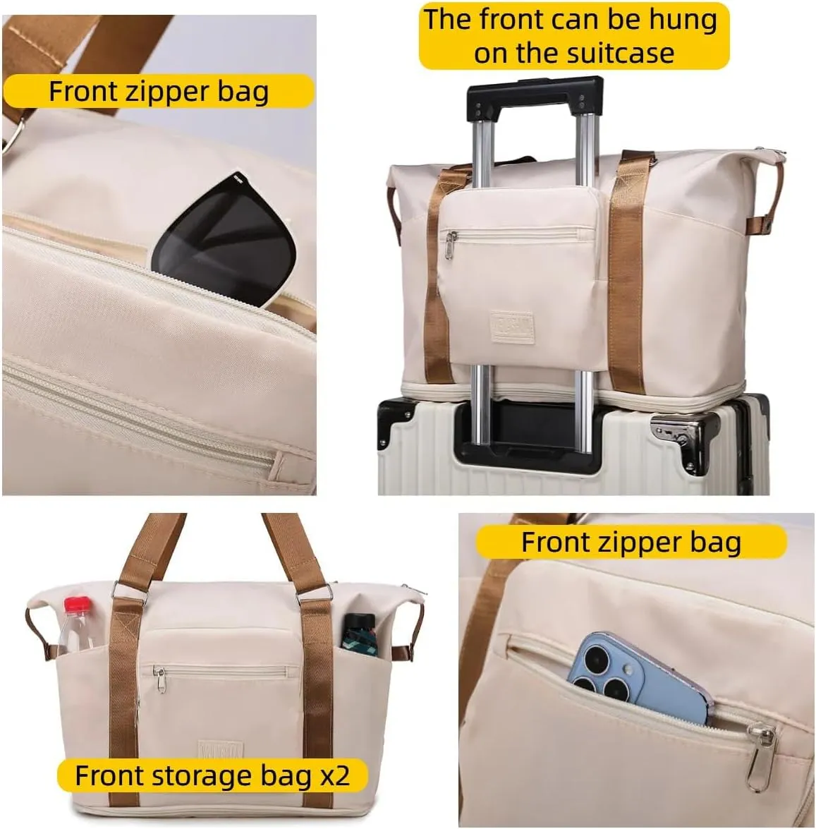 Travel Duffel Bag,Sports Tote Gym Bag,Scalable Capacity Bag,Waterproof Bag,Dry Wet Separation Package，Hand/Shoulder Dual Use (brown)