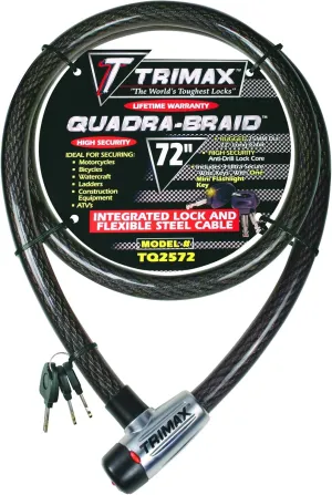 Trimax Trimaflex Integrated Keyed Cable Lock 6' L X 25Mm TQ2572, Card Packaging, Black
