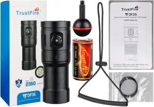 TrustFire DF35 Scuba Diving Light, 2350 Lumen Dive Lights Professional Scuba Diving Underwater Flashlight 70M IPX8 Video Camera Photography Dive LED Flashlight