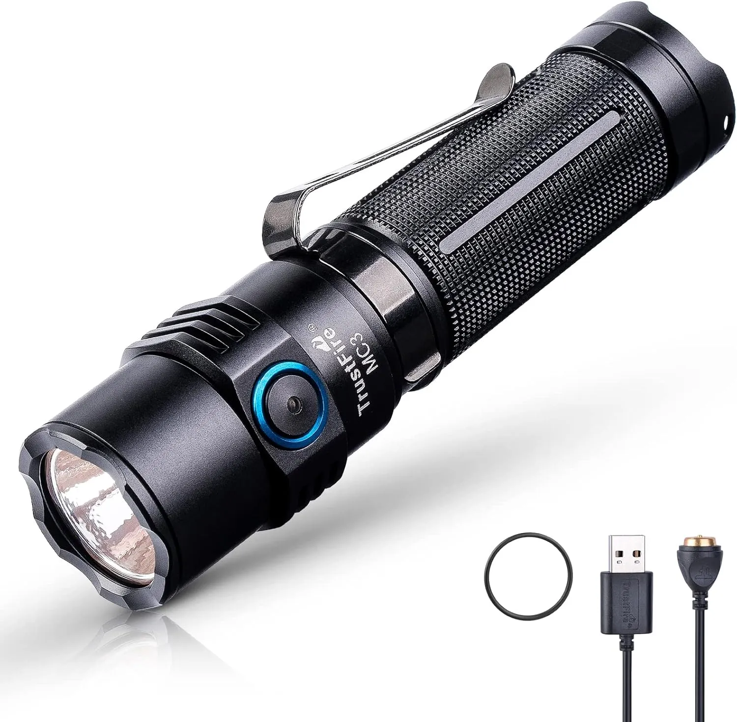 TrustFire MC3 Tactical LED Flashlight 2500 Lumens USB Magnetic Charging Torch Rechargeable Flashlights IP68 Waterproof EDC Flashlight Work Flashlight with Memory Strobe Mode, for Gift Giving