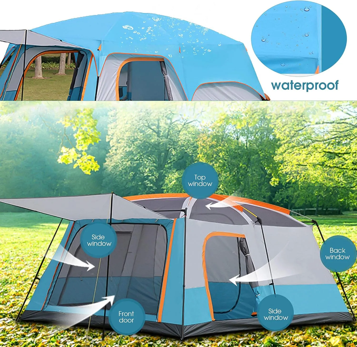 Tunnel Tent 5-8 Person - PU3000mm Waterproof Family Tent with Divided Curtain for Separated Room, Windproof Outdoor Camping Tent with Carry Bag