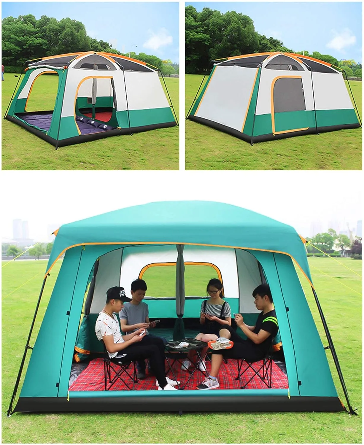 Tunnel Tent 5-8 Person - PU3000mm Waterproof Family Tent with Divided Curtain for Separated Room, Windproof Outdoor Camping Tent with Carry Bag
