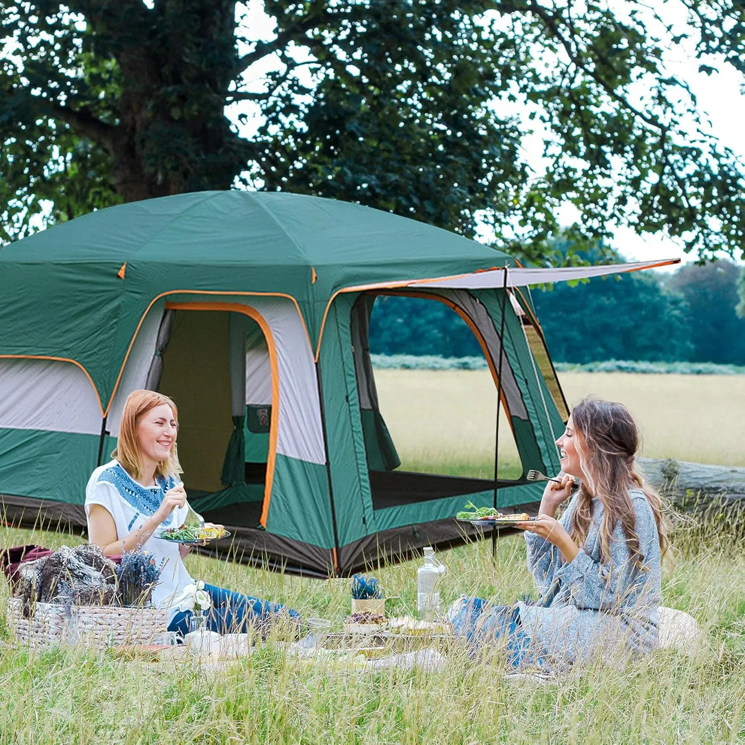 Tunnel Tent 5-8 Person - PU3000mm Waterproof Family Tent with Divided Curtain for Separated Room, Windproof Outdoor Camping Tent with Carry Bag