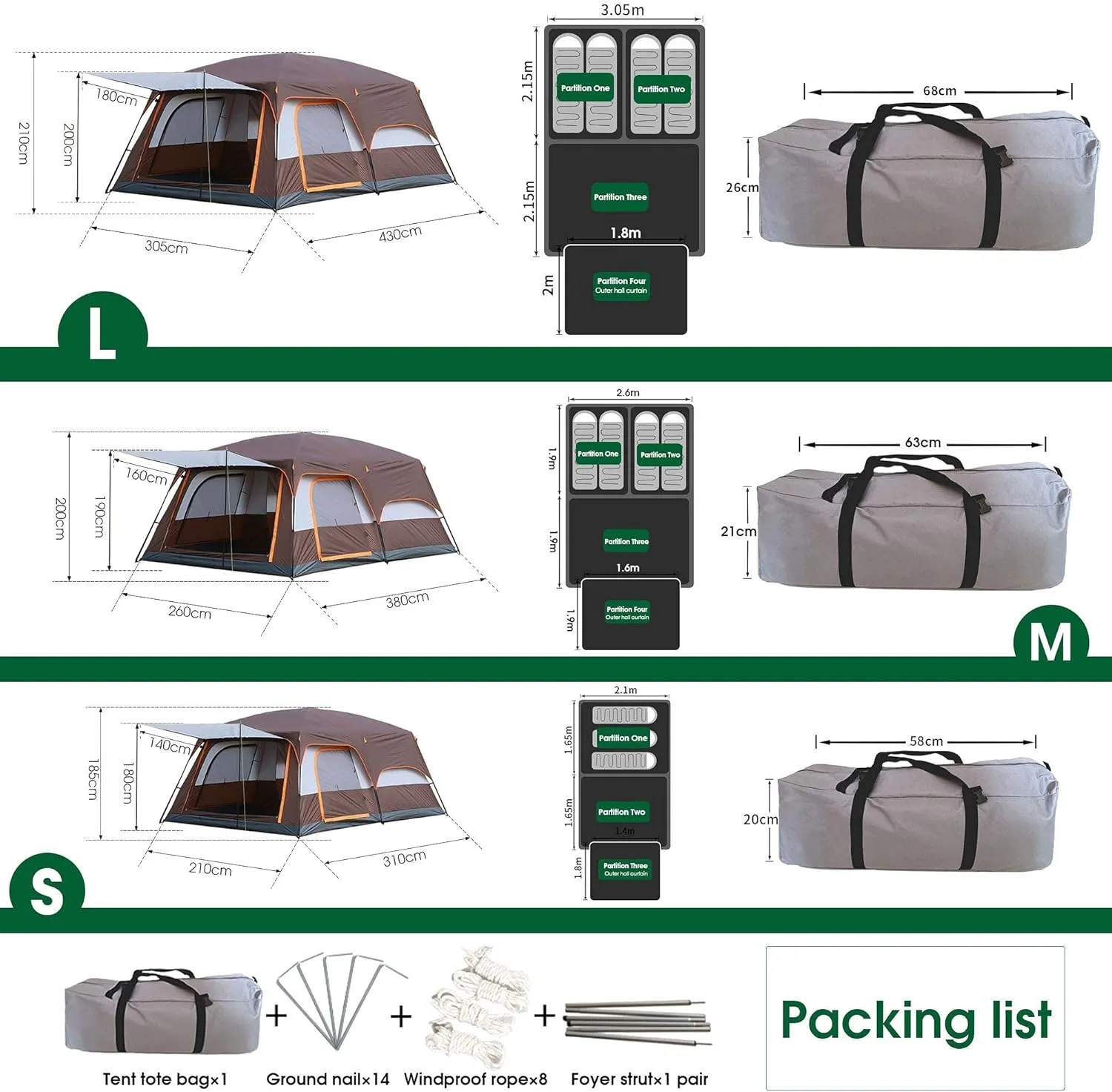 Tunnel Tent 5-8 Person - PU3000mm Waterproof Family Tent with Divided Curtain for Separated Room, Windproof Outdoor Camping Tent with Carry Bag