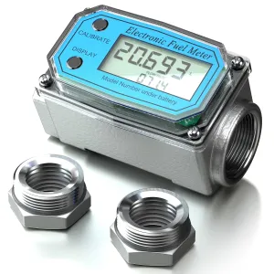 Turbine Flow Meter, Electronic Oil Flowmeter, Kerosene Gas Methanol Diesel Fuel Flow Digital Meter, 3/4" 10-100L/Min LCD Display BSPT/NPT with Battery