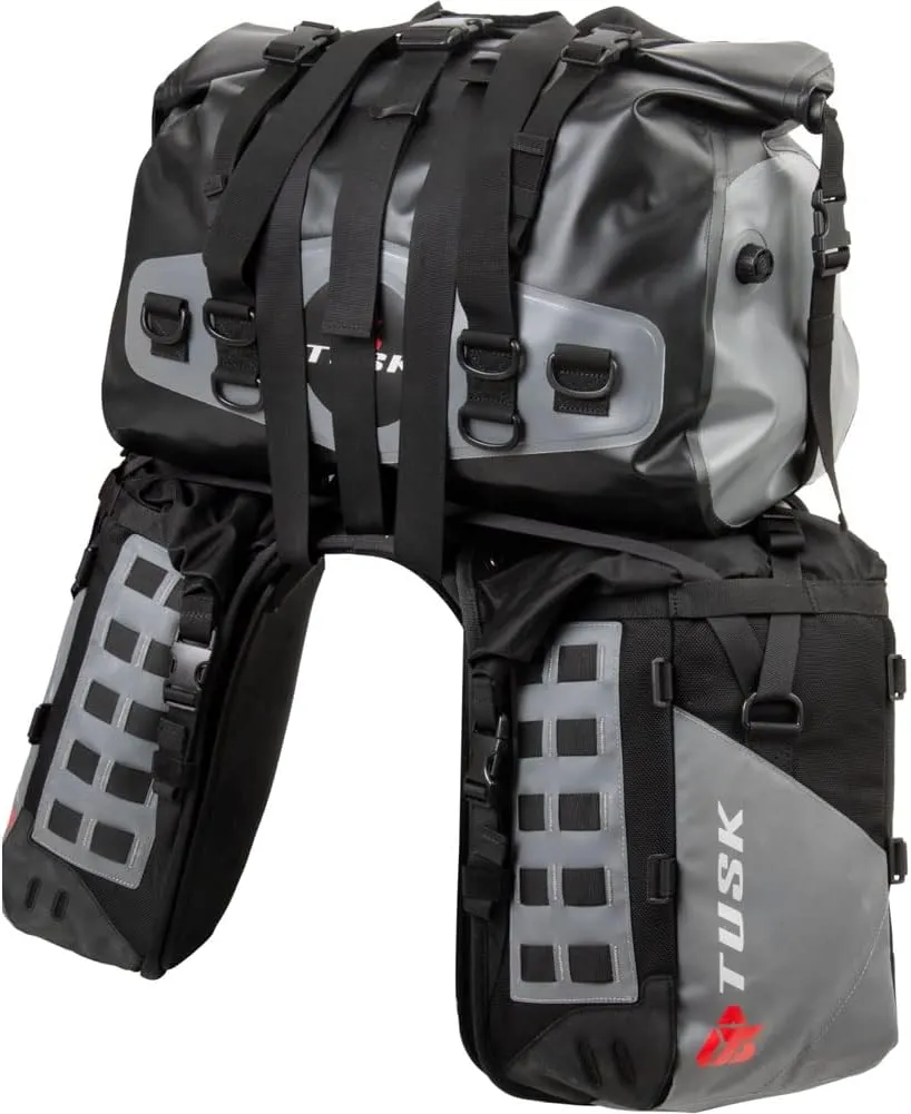 Tusk Highland X2 Rackless Luggage System w/Medium Dry Duffel Tail Bag Standard Heat Shield Black/Grey