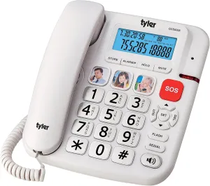 Tyler Big Button Phone For Seniors Landline Phone - Loud Ringer For Hearing Impaired - Pictured Speed Dail - Loud Speaker - Alarm - SOS - LED Call Light Indicator - Large Numbers - Home Phone TBBP7-WH